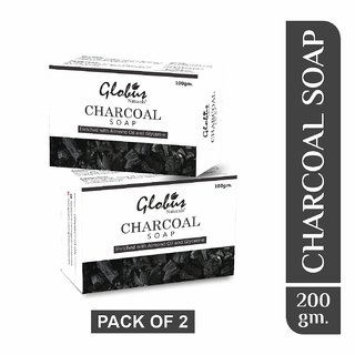                       Globus Naturals Charcoal Soap Enriched with Almond oil and Glycerine 100g (Pack of 2)                                              