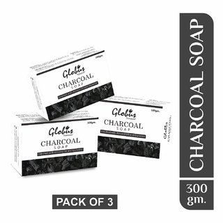                       Globus Naturals Charcoal Soap Enriched with Almond oil and Glycerine 100g (Pack of 3)                                              