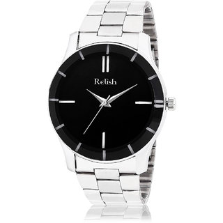                       Relish Round Dial Silver Stainless Steel Strap Analog Watch For Men's and Boy's, RE-BB8083 (Black Dail)                                              