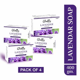 Globus Naturals Lavender Soap Bar for Skin Lightening & Exfoliation, Enriched With Neem & Almond Oil, For All Skin Types 100 gm, Set of 4 Globus Naturals Lavender Soap Bar for Skin Lightening & Exfoliation, Enriched With Neem & Almond Oil, For All Skin Types 100 gm, Set of 4