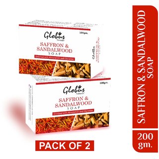                       Globus Naturals Saffron  Sandalwood Soap Enriched with Almond Oil and Glycerine 100g (Pack of 2)                                              