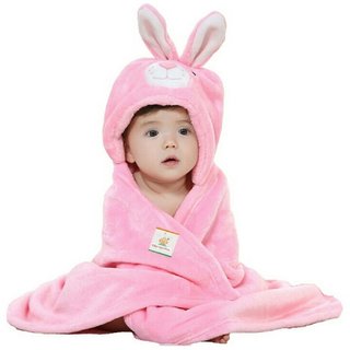 Single Newborn 3-in-1 Rabbit Wrapper Baby Bath Towel (Pink),Pack of 1 Piece set, 31x31 Inch(0-6 month)