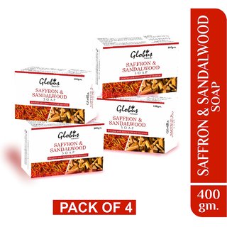                       Globus Naturals Saffron  Sandalwood Soap Enriched with Almond Oil and Glycerine 100g (Pack of 4)                                              