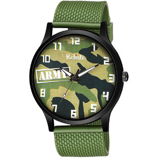                       Relish Round Dial OliveStrap Analog Watch For Men's and Boy's, RE-BB8059 (Army Camouflage Dail)                                              