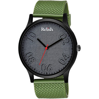                       Relish Round Dial OliveStrap Analog Watch For Men's and Boy's, RE-BB8061 (Grey Dail)                                              