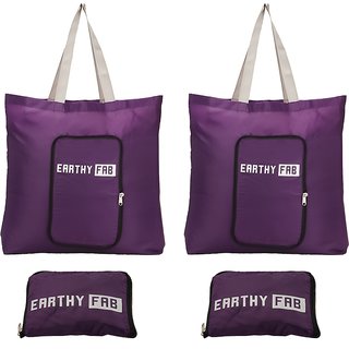 Earthy Fab Foldable Bag for Shopping Bags for Grocery Set of 2 (18X20) Purple