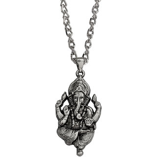                       M Men Style New Special Design Oxidised Silver Ganesha Necklace Charm Antique Pendant Silver Stainless Steel For Unisex                                              