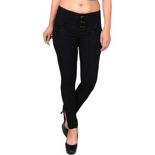 Mac-Kings Regular 3 Button Streachable Women/Girls Black Jeans
