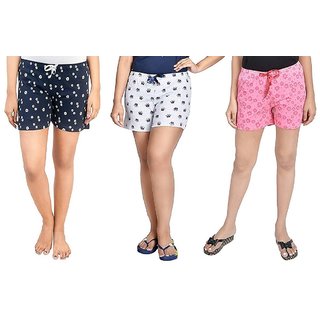                       FeelBlue Multicolor Cotton Hot Pant Shorts for Women, Pack of 3                                              