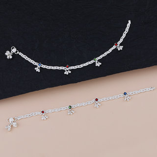 Silver Plated Designer Chain Ghungroo Payal Anklet For Women Gilrs