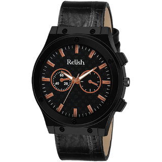                       Relish Analogue Watch for Men's Boys' Black Dial, Black Colored Strap RE-BB8068                                              
