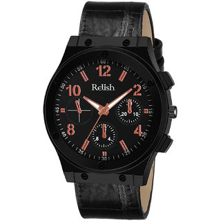 Relish Analogue Watch for Men's Boys' Black Dial, Black Colored Strap RE-BB8069