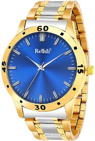 Relish Analogue Silver Gold Dual Tone Stainless Steel Strap Watch for Men's Boys' Blue Dial, RE-BB8071