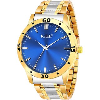                       Relish Analogue Silver Gold Dual Tone Stainless Steel Strap Watch for Men's Boys' Blue Dial, RE-BB8071                                              