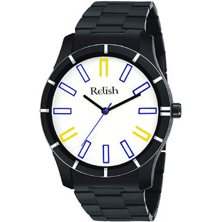                       Relish Round Dial Black Stainless Steel Strap Analog Watch For Men's and Boy's, RE-BB8077 (Black Dail)                                              