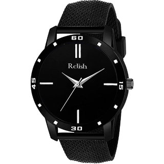                       Relish Round Dial Black Strap Analog Watch For Men's and Boy's, RE-BB8084 (Black Dail)                                              