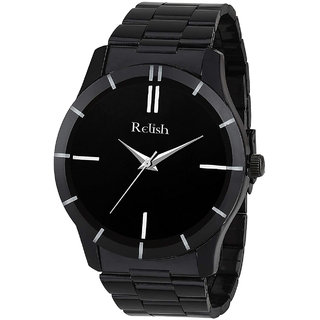                       Relish Round Dial Black Stainless Steel Strap Analog Watch For Men's and Boy's, RE-BB8086 (Black Dail)                                              