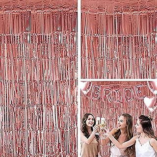                       Hippity Hop Rose Gold Foil Curtain, 3ft x 6ft Photo Backdrop for Birthday Party                                              