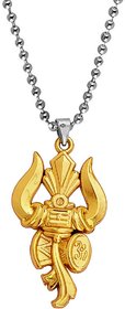 M Men Style Trishul Damru Shiv Symbols Gold,Silver   Brass,Stainless Steel  00 Pendant Necklace chain For Unisex