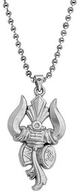 M Men Style Lord Shiv Engraved Trishul Damru Shiv Symbols Silver  Stainless Steel   Pendant Necklace chain For Unisex