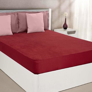 SLEEPSAFE Waterproof Terry Cotton Mattress Protector Bed Protector 36X75, Single Size (Maroon Color)
