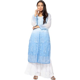                       Trendy Georgette Front Open Double Shaded Kurta With Exclusive Lucknowi Chikankari For Women                                              