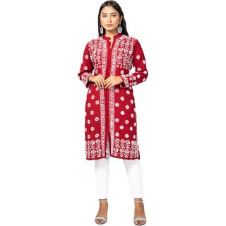                       Unique Rayon Front Open Kurta With Excellent Hand Embroidered Lucknowi Chik                                              