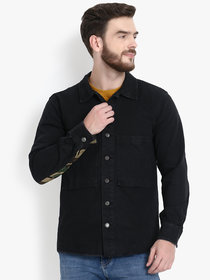 Kotty Mens Black Full Sleeves Solid Denim Jacket
