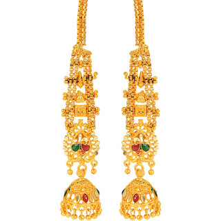                       MissMister Brass Goldplated Meenakari Patta Kan Chain design Long Jhumki Women (MM2504JHAT)                                              