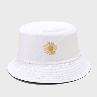 Handcuffs Women's Bucket Hats Little Daisy Print Bucket Hat Summer Cotton Sun Fisherman Hat Beach Hats for Women (White)