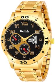 Relish Day and Date GoldenStainless Steel Strap Analog Watch For Men's and Boy's, RE-BB1014DD (Golden Dail,Golden Chain)