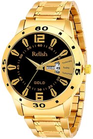 Relish Day and Date GoldenStainless Steel Strap Analog Watch For Men's and Boy's, RE-BB1027DD (Golden Dail,Golden Chain)