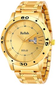 Relish Day and Date GoldenStainless Steel Strap Analog Watch For Men's and Boy's, RE-BB1029DD (Golden Dail,Golden Chain)