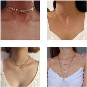 Jewellery Stylish Combo of four Necklace Chains for Women and Girls
