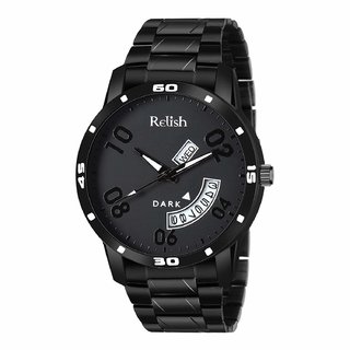                       Relish Day and Date Black Stainless Steel Strap Analog Watch For Men's and Boy's, RE-BB1004DD (Black Dail,Black Chain)                                              