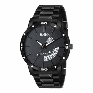                       Relish Day and Date Black Stainless Steel Strap Analog Watch For Men's and Boy's, RE-BB1005DD (Black Dail,Black Chain)                                              