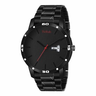                      Relish Day and Date Black Stainless Steel Strap Analog Watch For Men's and Boy's, RE-BB1006DD (Black Dail,Black Chain)                                              