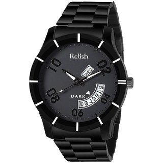                       Relish Day and Date Black Stainless Steel Strap Analog Watch For Mens and Boys, RE-BB1012DD (Black Dail,Black Chain)                                              