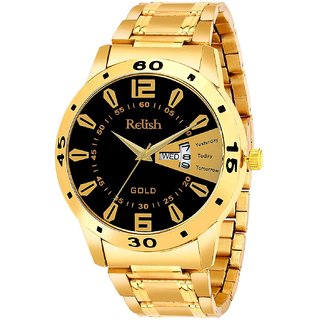                       Relish Day and Date GoldenStainless Steel Strap Analog Watch For Men's and Boy's, RE-BB1027DD (Golden Dail,Golden Chain)                                              