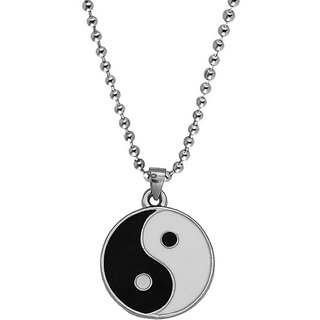                       M Men Style Yin Yang Chinese Symbol Black Silver Round Shape Jewelery Silver ,Black Zinc Metal Pendant For Unisex                                              
