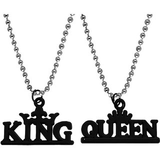                       M Men Style Valentine' Day Special Fancy And Stylish Unique KingQueen Couple Locket Black Zinc Metal Pendant For Unisex                                              