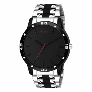 Relish Analogue Silver Black Dual Tone Stainless Steel Strap Watch for Men's...