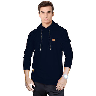                       Ezee Sleeves Men's Poly Cotton Solid Full Sleeve Hooded Sweatshirt - Navy Blue                                              