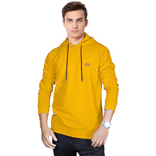                       Ezee Sleeves Men's Poly Cotton Solid Full Sleeve Hooded Sweatshirt - Yellow                                              