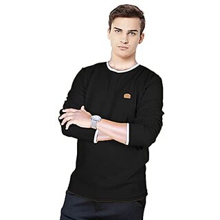 Ezee Sleeves Men's Crew Neck Poly Cotton Full Sleeve T-Shirt - Black
