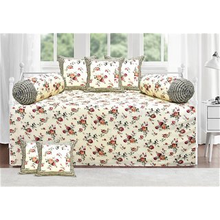 Style  Decor Designer Cotton Traditional and Ethnic Print Diwan Set 1+2+5 (8) 1Single Bedsheet + 5 Cushion Cover +2 Bo