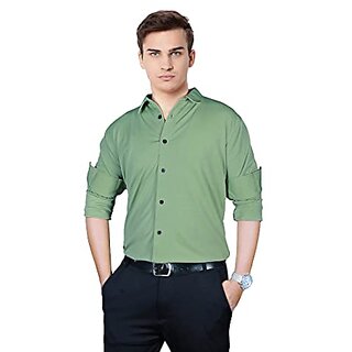                       Ezee Sleeves Men's Green Casual Lycra Full Sleeve Solid Shirt                                              