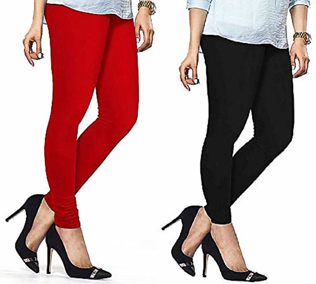 Women's cotton Leggings Combo Set of 2 | Legging for Women | Legging Combo  Set | cotton Lycra Fabric | Churidar Black + Red combo| Stretchable Legging