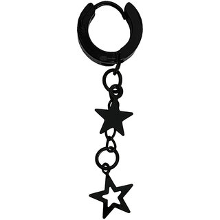                       M Men Style Valentine Gift Double Star Chain Charm Drop Black Stainless Steel Dangle Surgical Hoop Earrings For Unisex                                              
