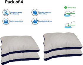 Siroki Bond Fiber Blue Side Border Sleeping Pillow Pack of 4